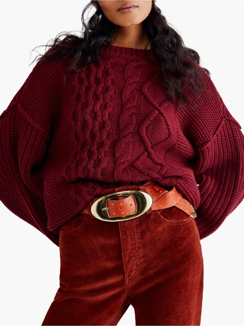 Free People Dream Cable Crewneck Sweater